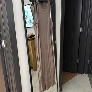 Beyond Yoga Sleeveless Maxi Dress in Taupe Brown